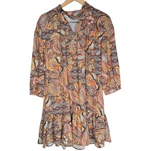 MNG Casual Dress Women's Small Orange Pink Paisley Print Long Sleeve Mini 4